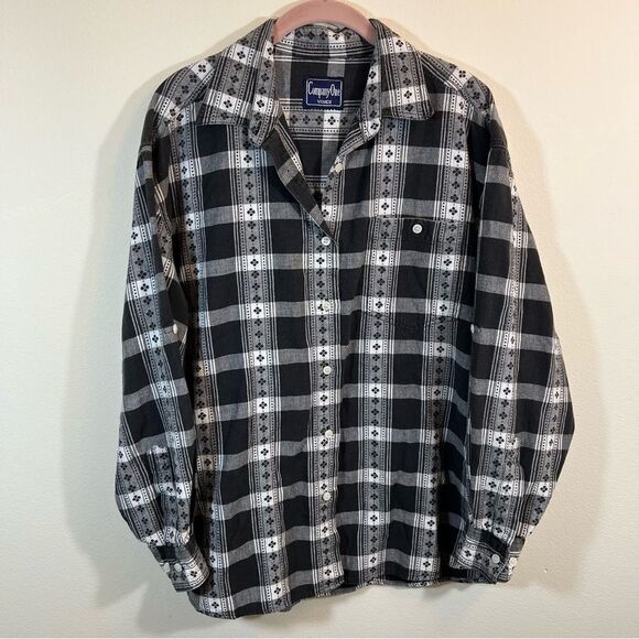 Company One Tops - Company One 90's Vintage Gray White Plaid Button Down Shirt XL Cabincore